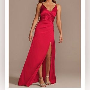 Galina signature charmeuse draped strappy bridesmaid dress